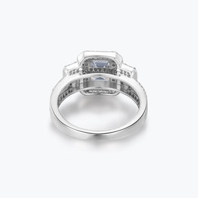 Dissoo® Emerald Cut 3-Stone Sterling Silver Engagement Ring with Halo