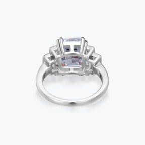 Dissoo® 6 side Stone Diamond White Emerald Cut Sterling Silver Ring