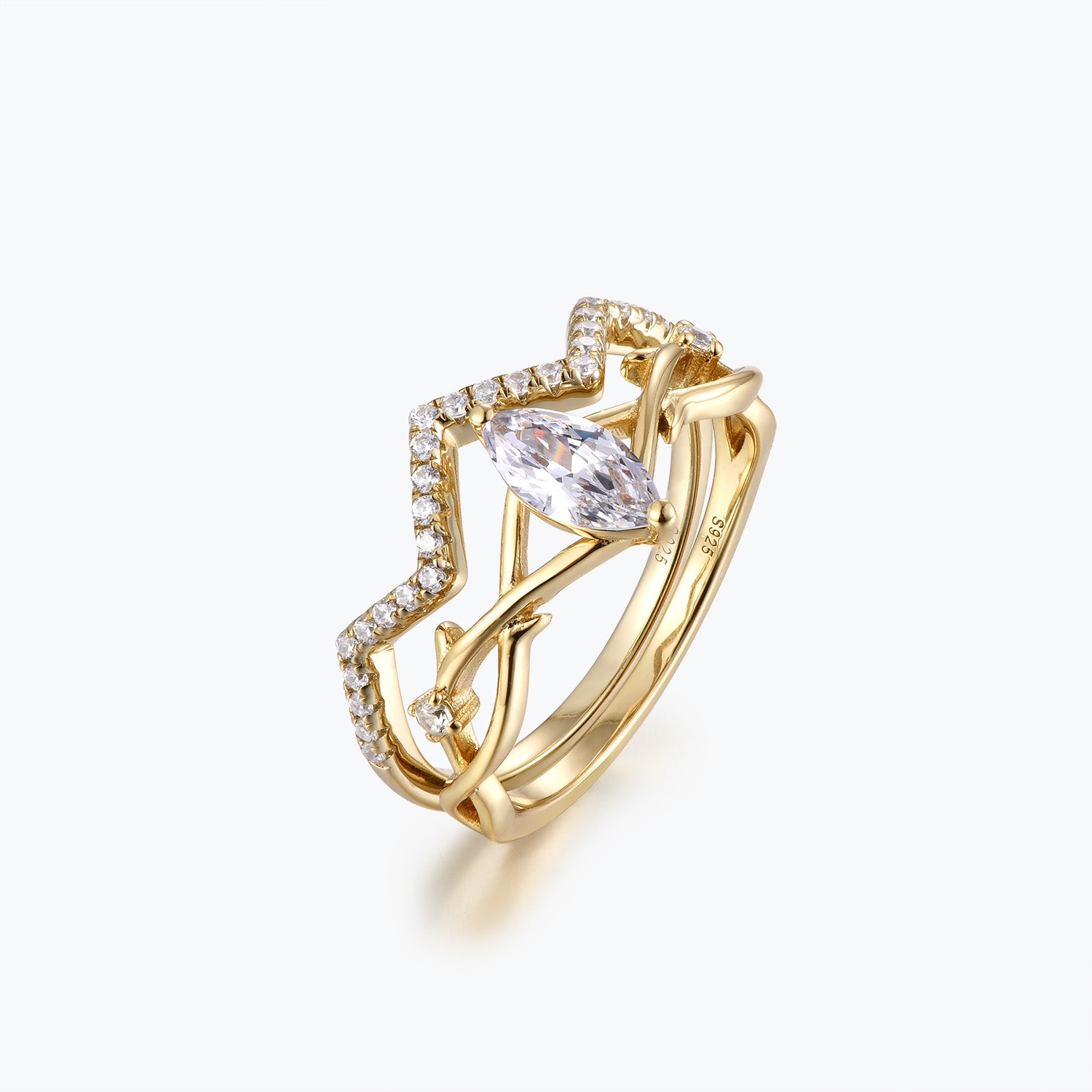 Dissoo® Willow Brautschmuckset mit 0,5 Karat Moissanit im Marquise-Schliff in Gold Vermeil