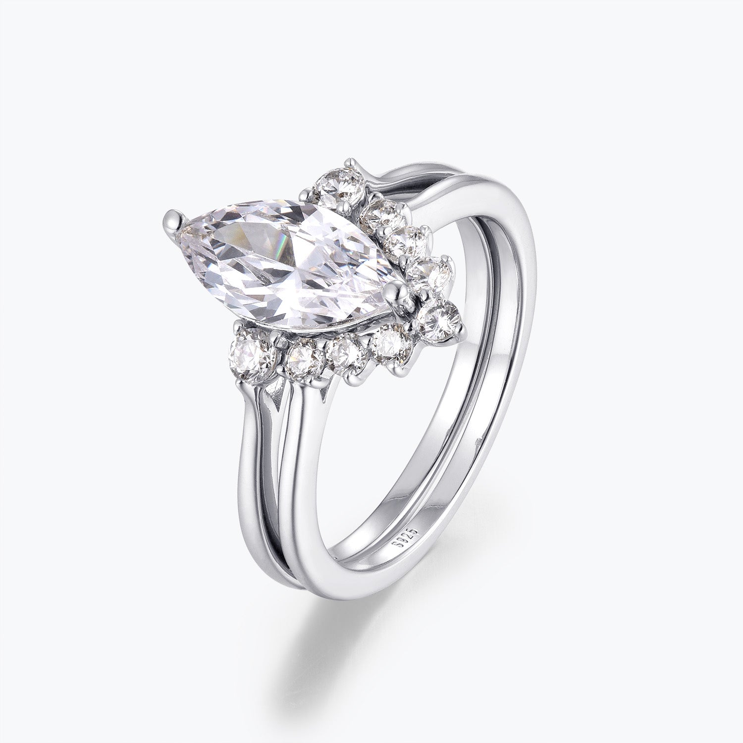Marquise Cut Moissanite Engagement Ring Bridal Set