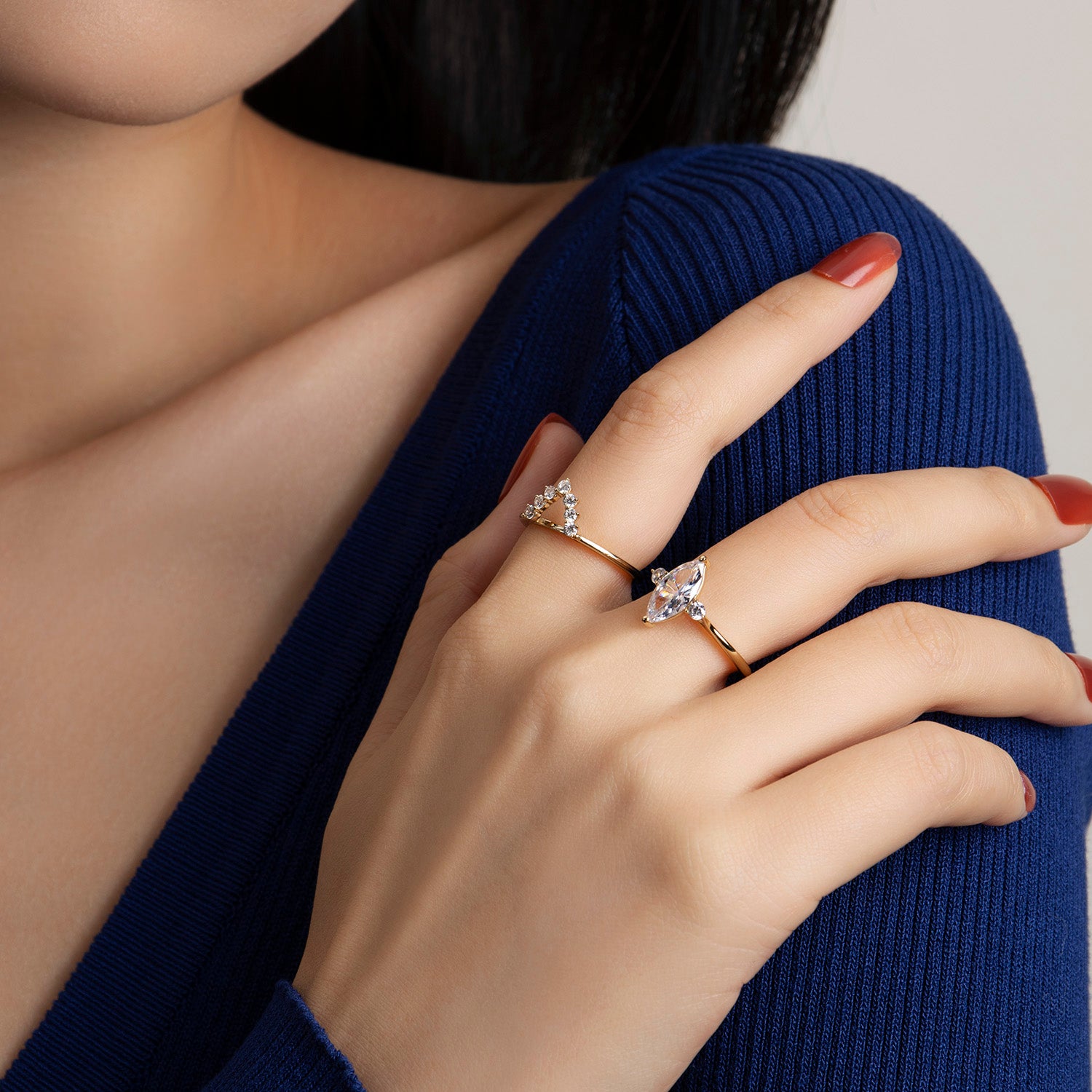 Marquise Cut Moissanite Engagement Ring Bridal Set