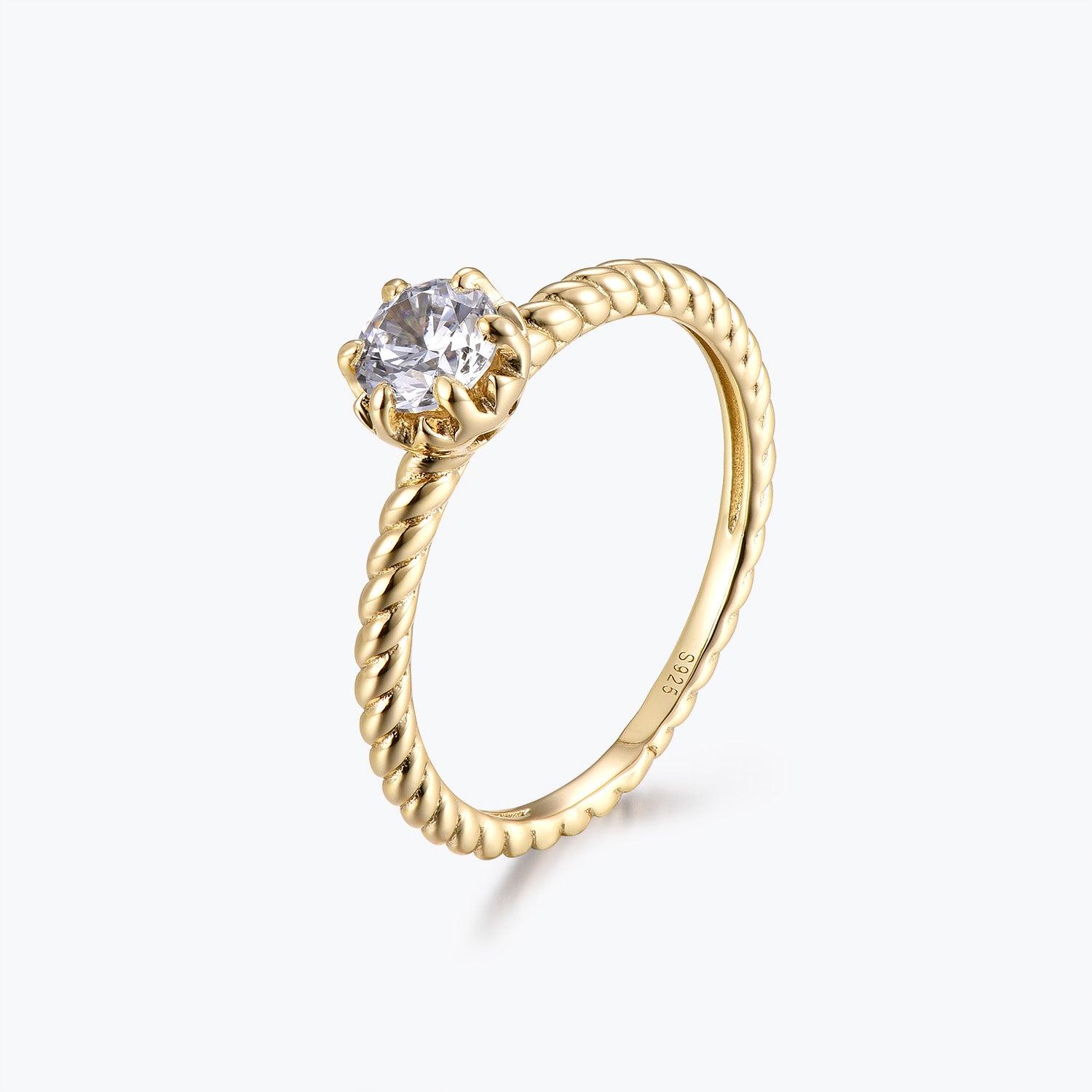 Bague de fiançailles solitaire Dissoo® en or jaune, taille ronde, sertie torsadée