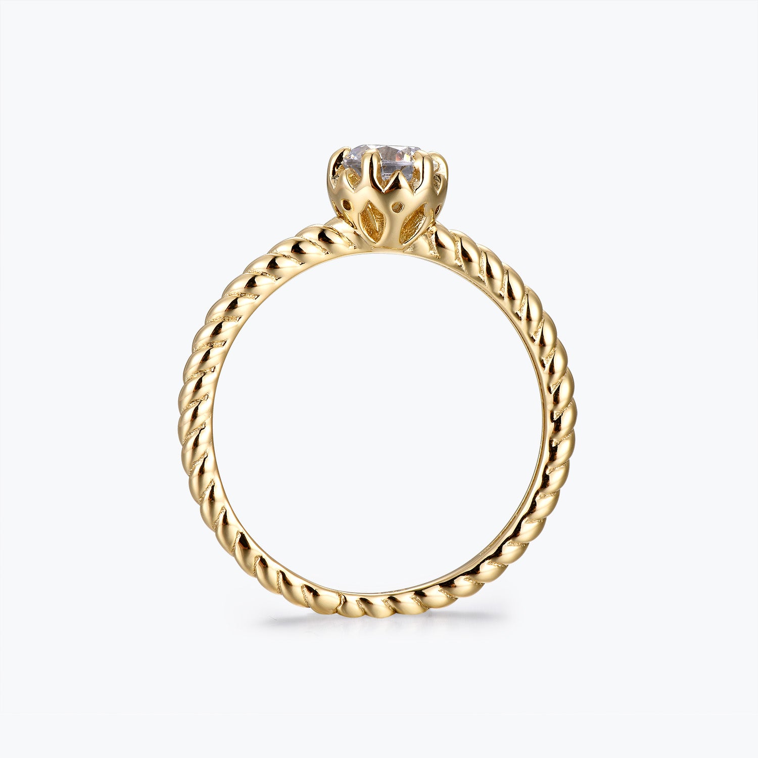 Bague de fiançailles solitaire Dissoo® en or jaune, taille ronde, sertie torsadée