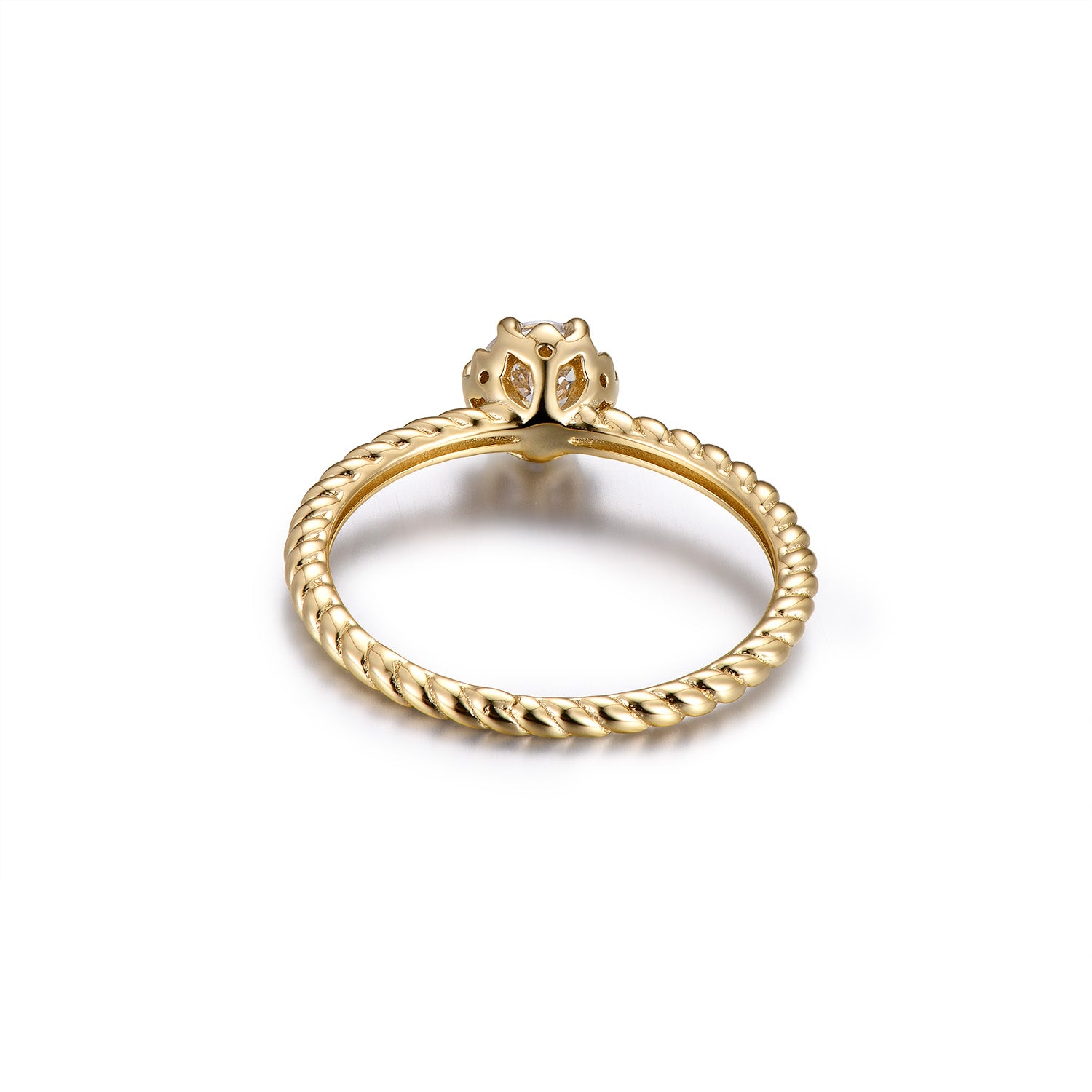 Bague de fiançailles solitaire Dissoo® en or jaune, taille ronde, sertie torsadée