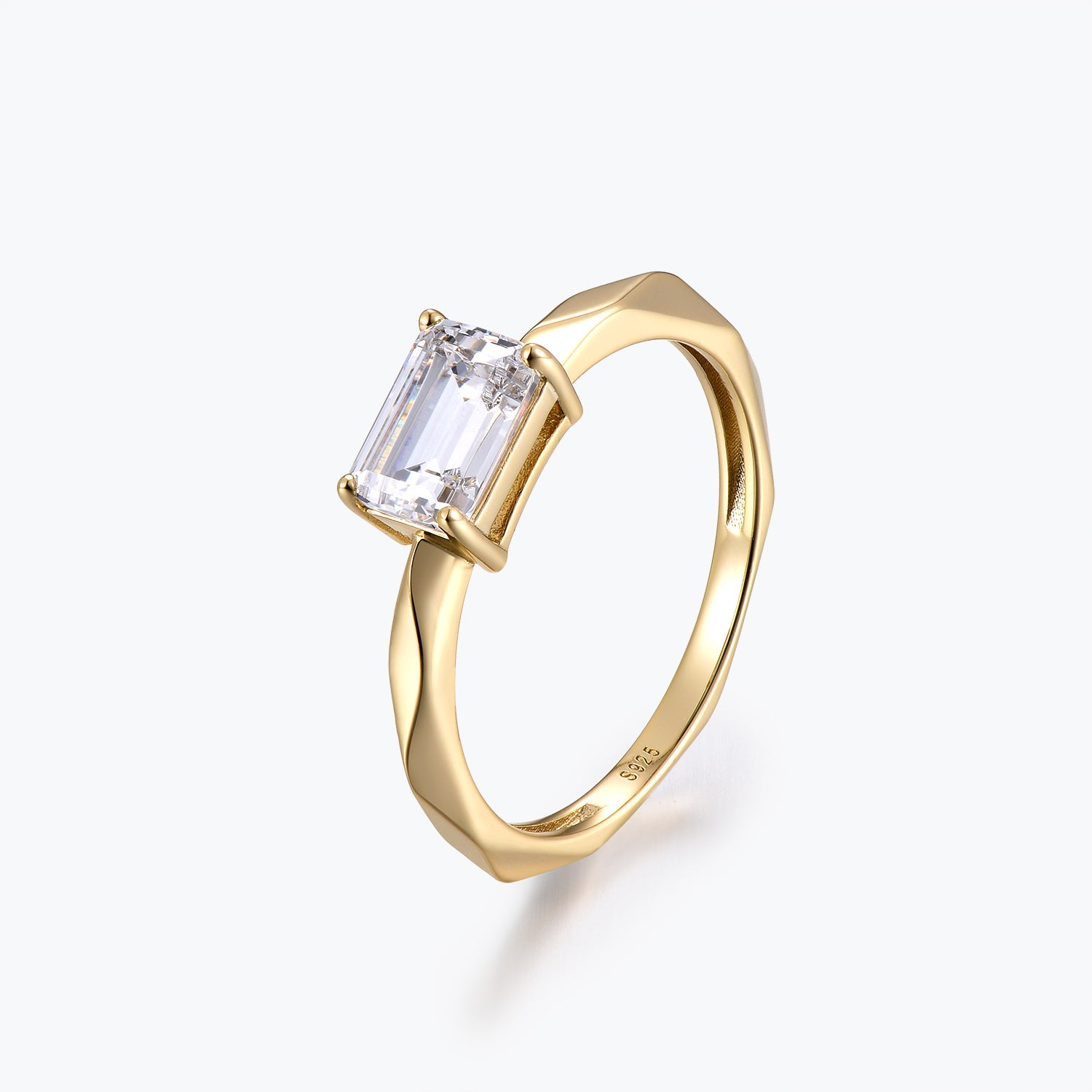 Dissoo® 0.60 ct Emerald Cut Moissanite Engagement Ring in Gold Vermeil