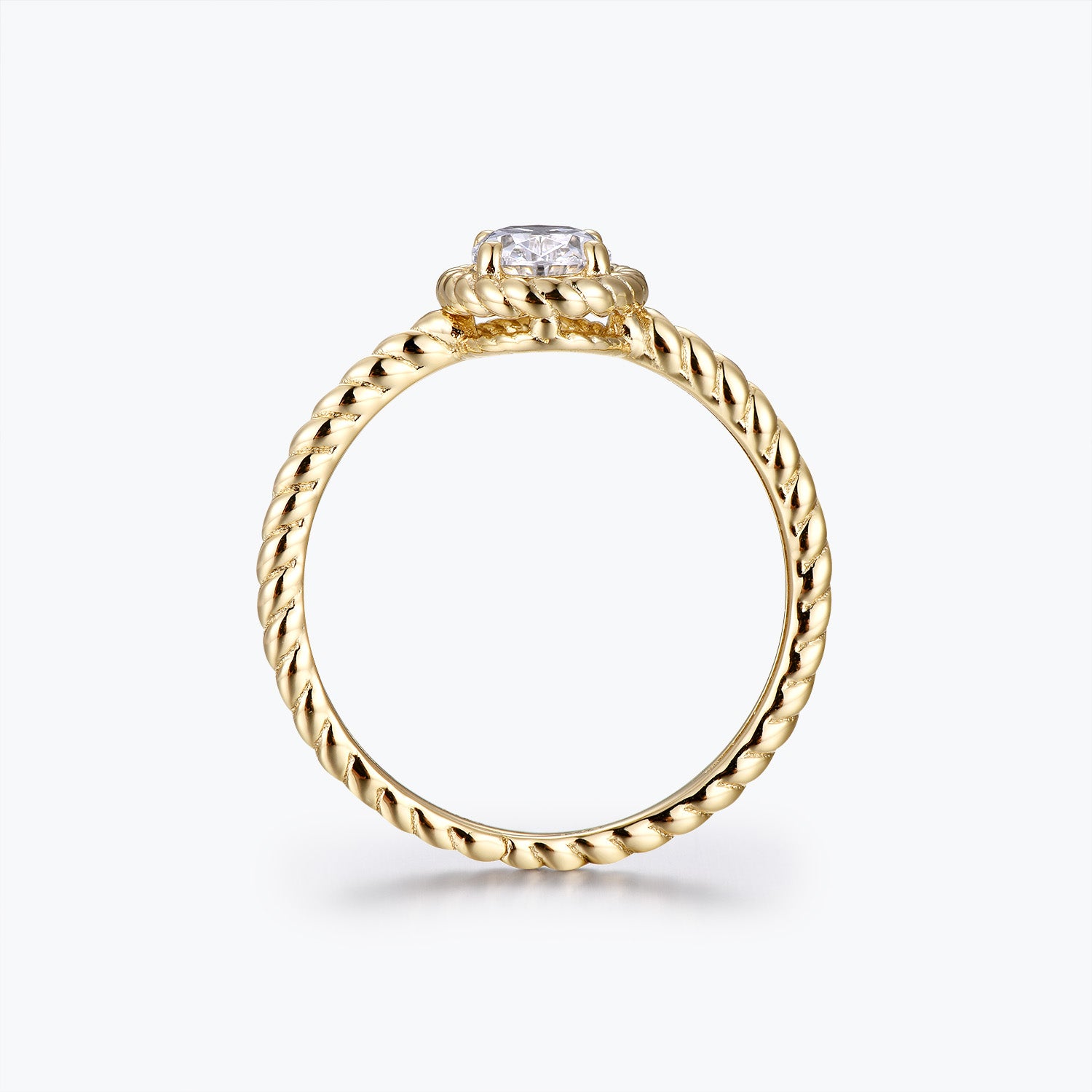 Bague de fiançailles solitaire Dissoo® en or jaune, taille ovale, sertie clos torsadé