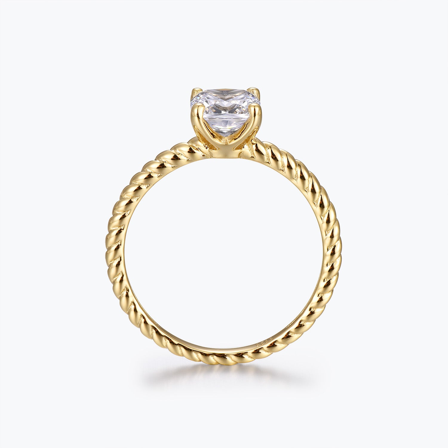 Bague de fiançailles solitaire torsadée Dissoo® en or jaune, taille coussin