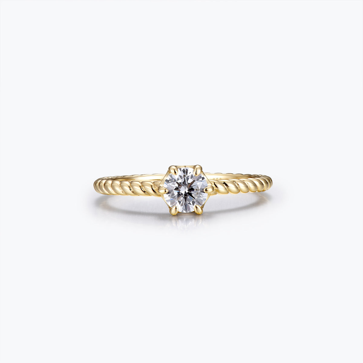 Dissoo® Yellow Gold Round Solitaire Bezel Twisted Engagement Ring