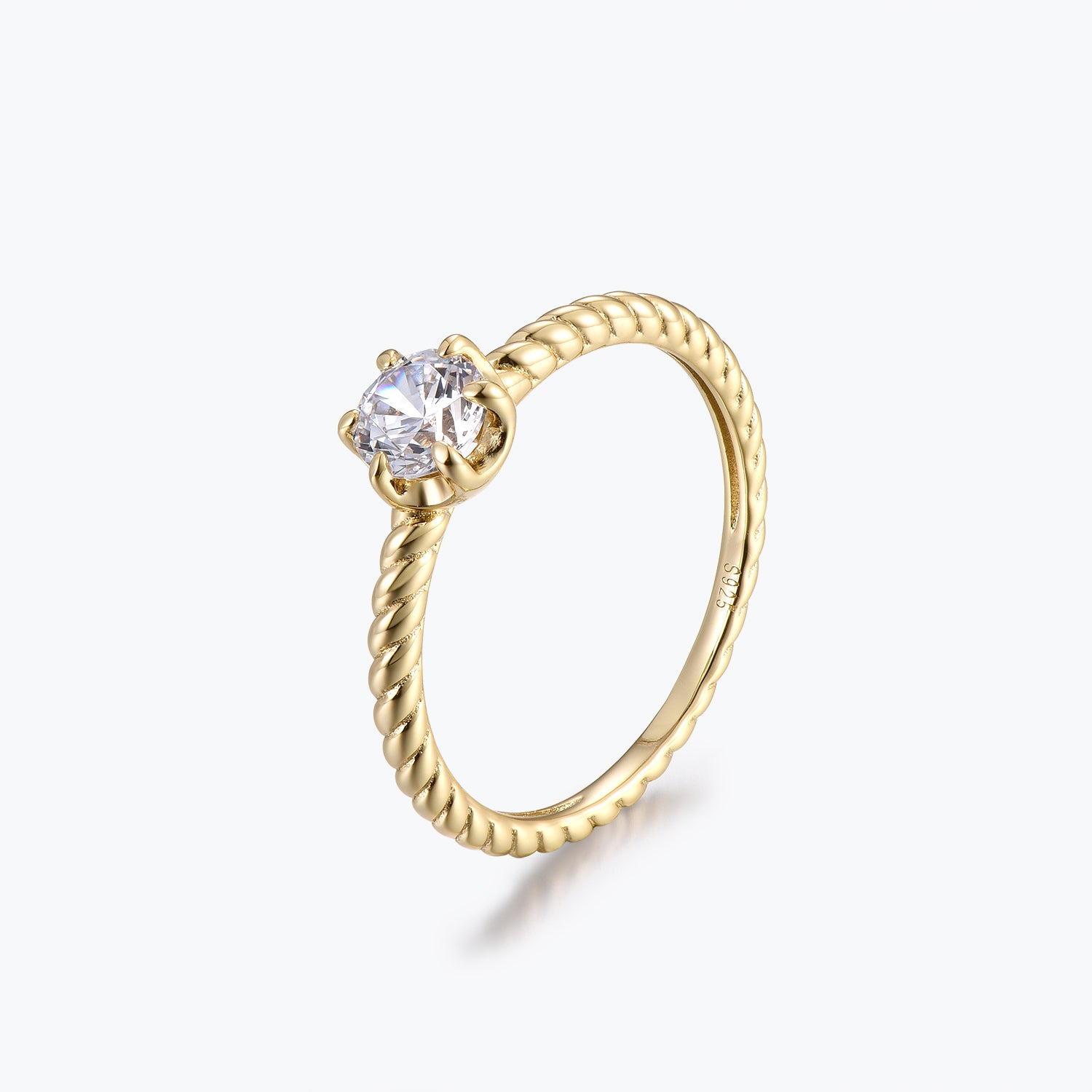 Dissoo® Yellow Gold Round Solitaire Bezel Twisted Engagement Ring