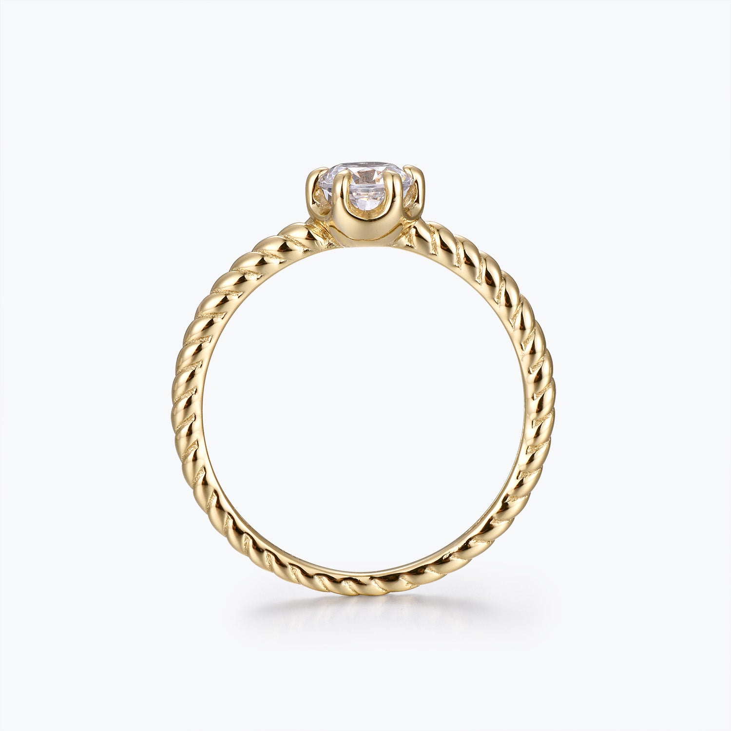 Round Cut Moissanite Solitaire Bezel Twisted Engagement Ring