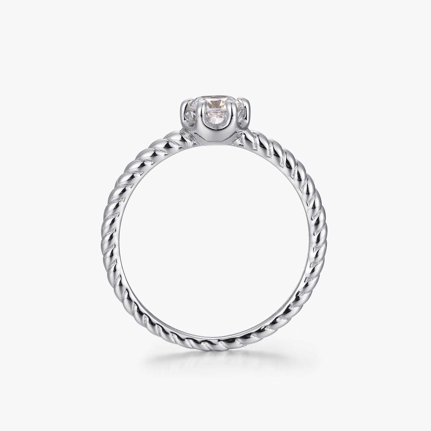 Round Cut Moissanite Solitaire Bezel Twisted Engagement Ring