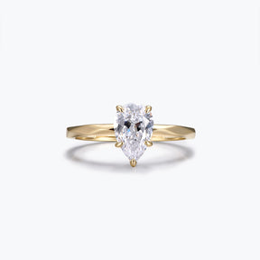 Dissoo® Yellow Gold Pear Multi-faceted Moissanite Engagement Ring