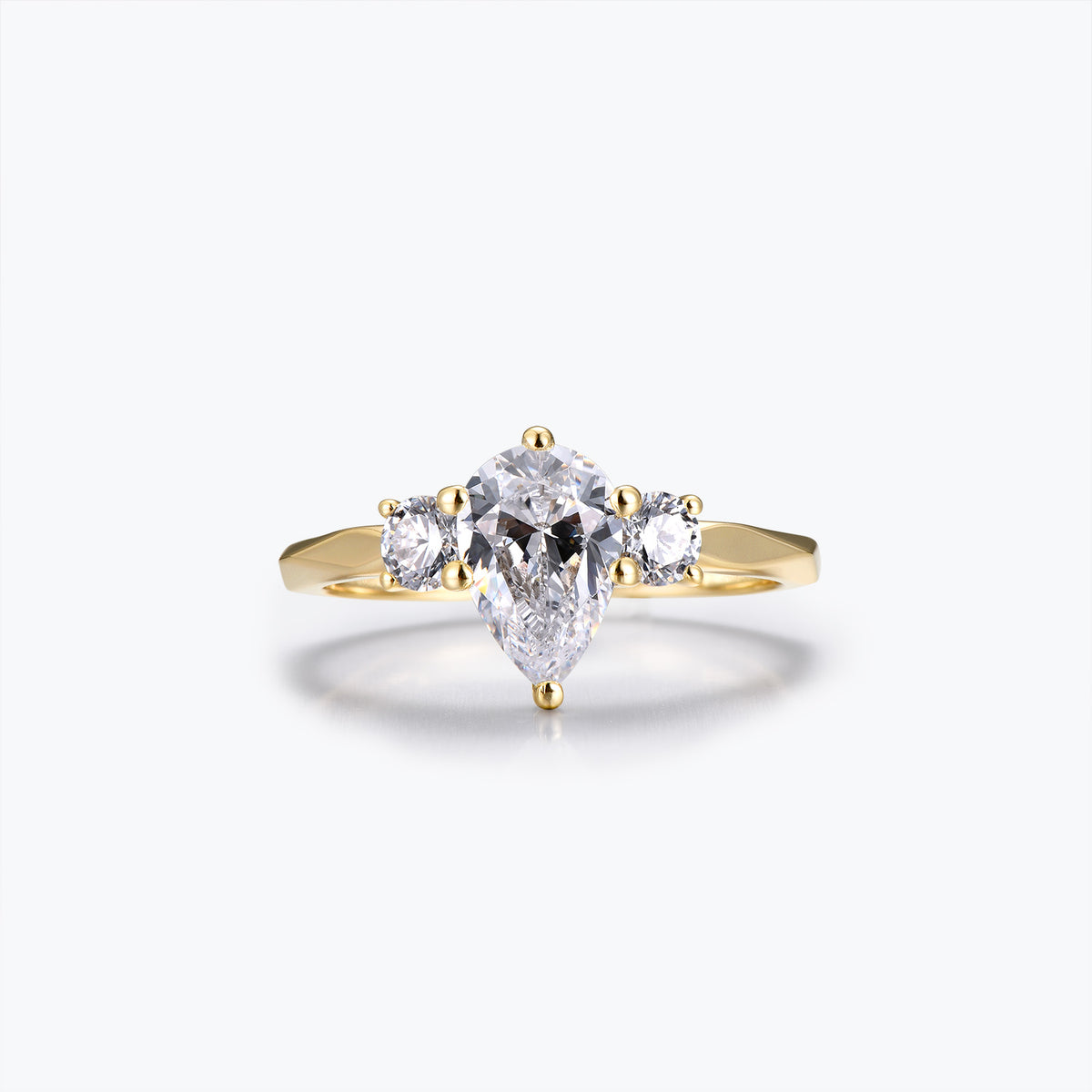 Dissoo® Yellow Gold Three-stone Pear Multi-faceted Moissanite Engagement Ring