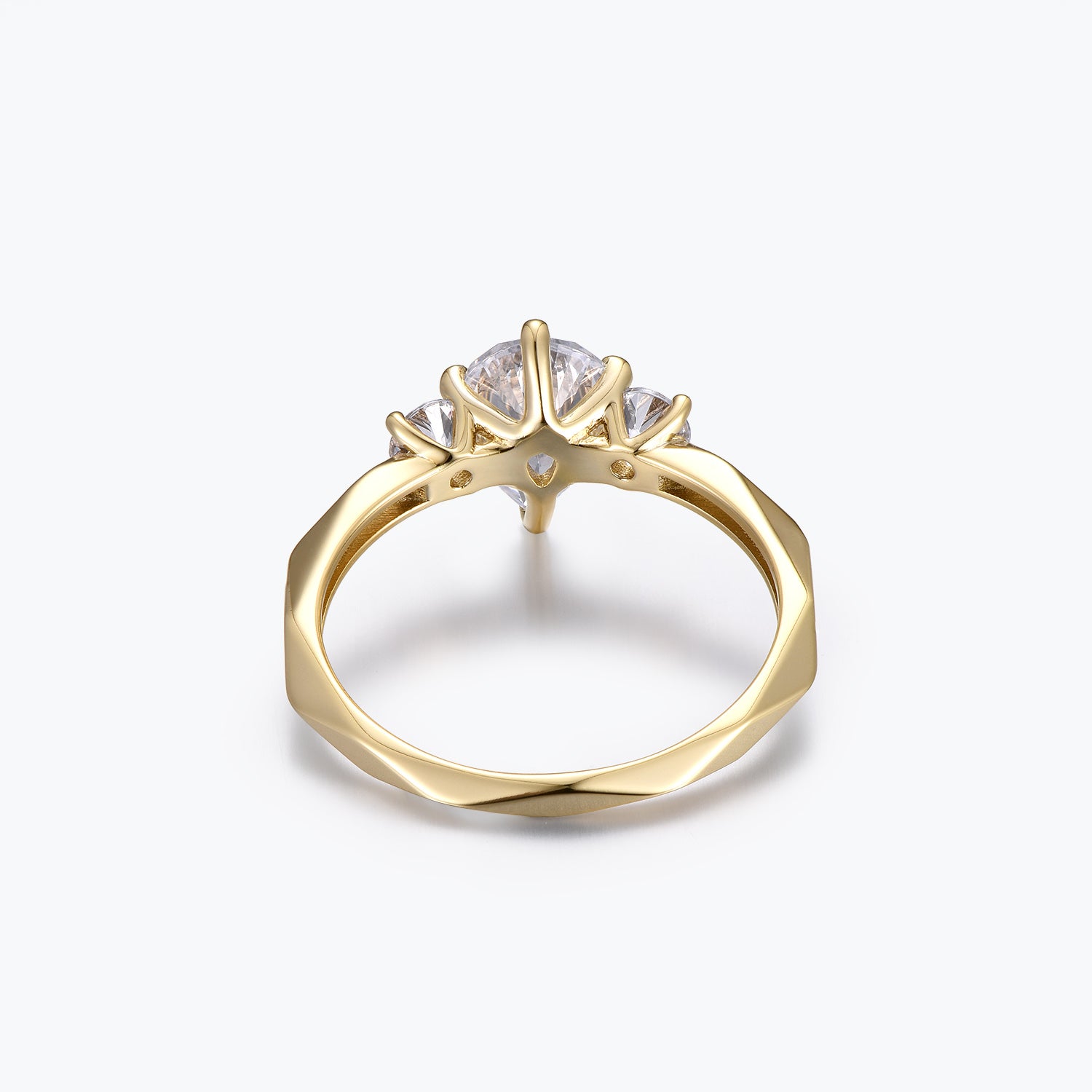 Bague de fiançailles Dissoo® en or jaune, trois pierres, forme poire, moissanite à facettes multiples