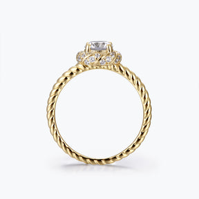 Dissoo® Yellow Gold Round Swirl Halo Twisted Moissanite Engagement Ring