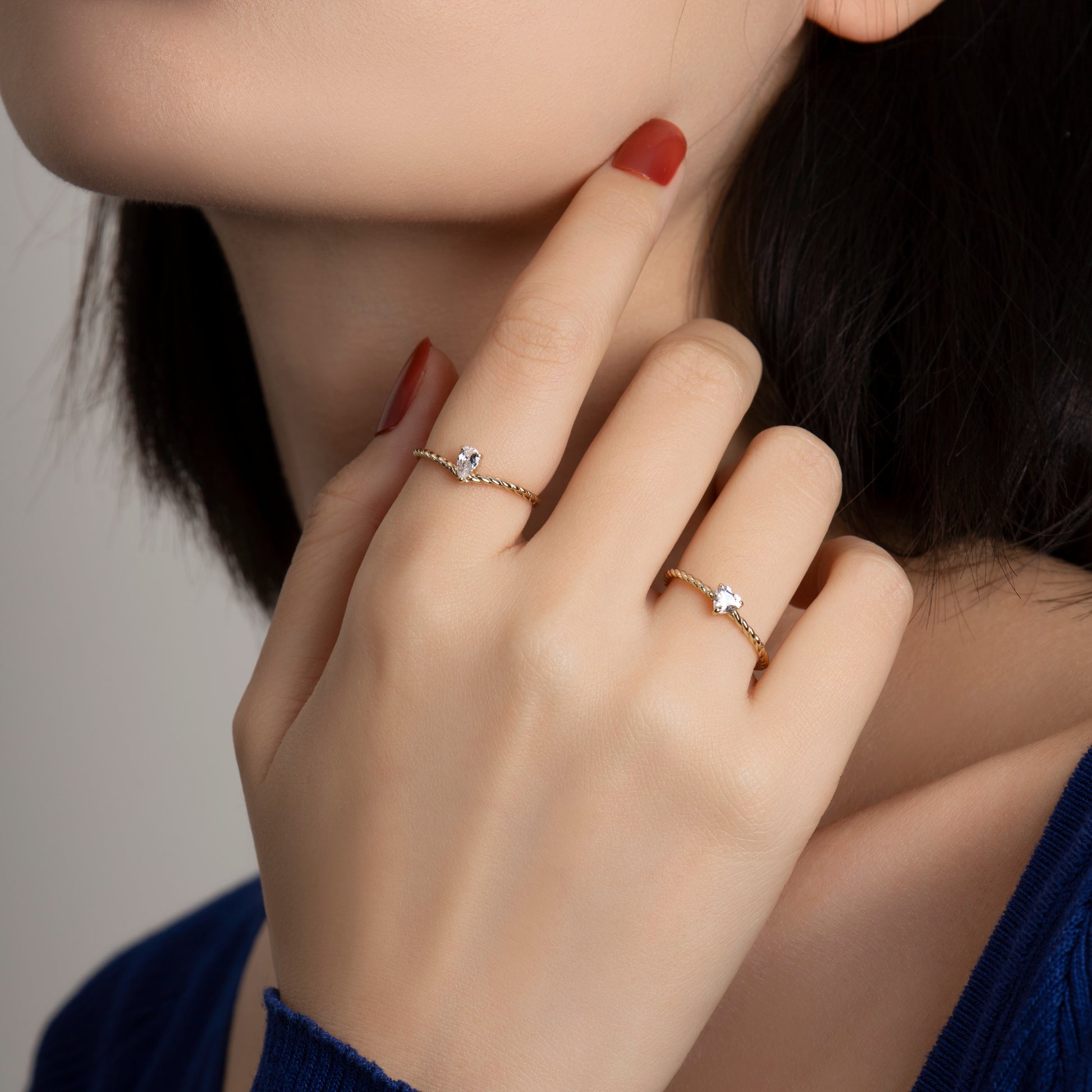 Heart & Pear Cut Twisted Rope Moissanite Engagement Wedding Ring