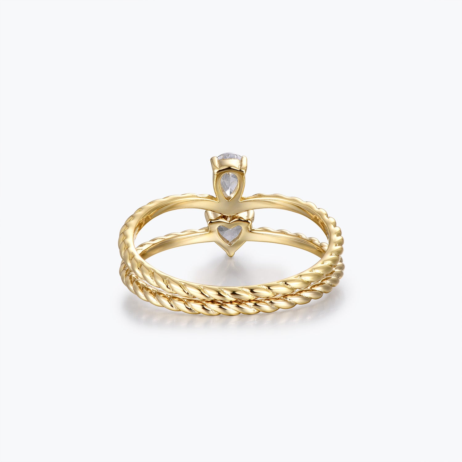 Heart & Pear Cut Twisted Rope Moissanite Engagement Wedding Ring