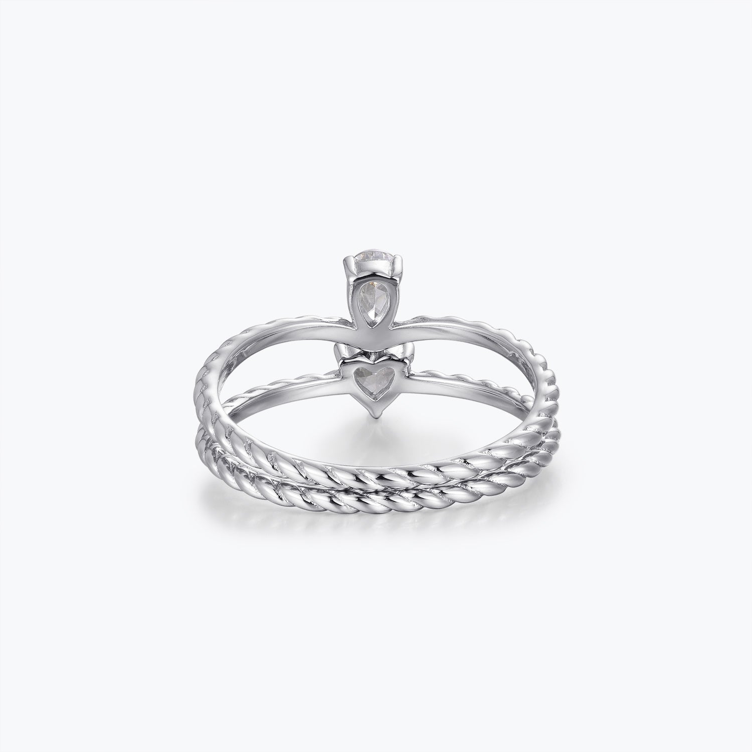 Heart & Pear Cut Twisted Rope Moissanite Engagement Wedding Ring