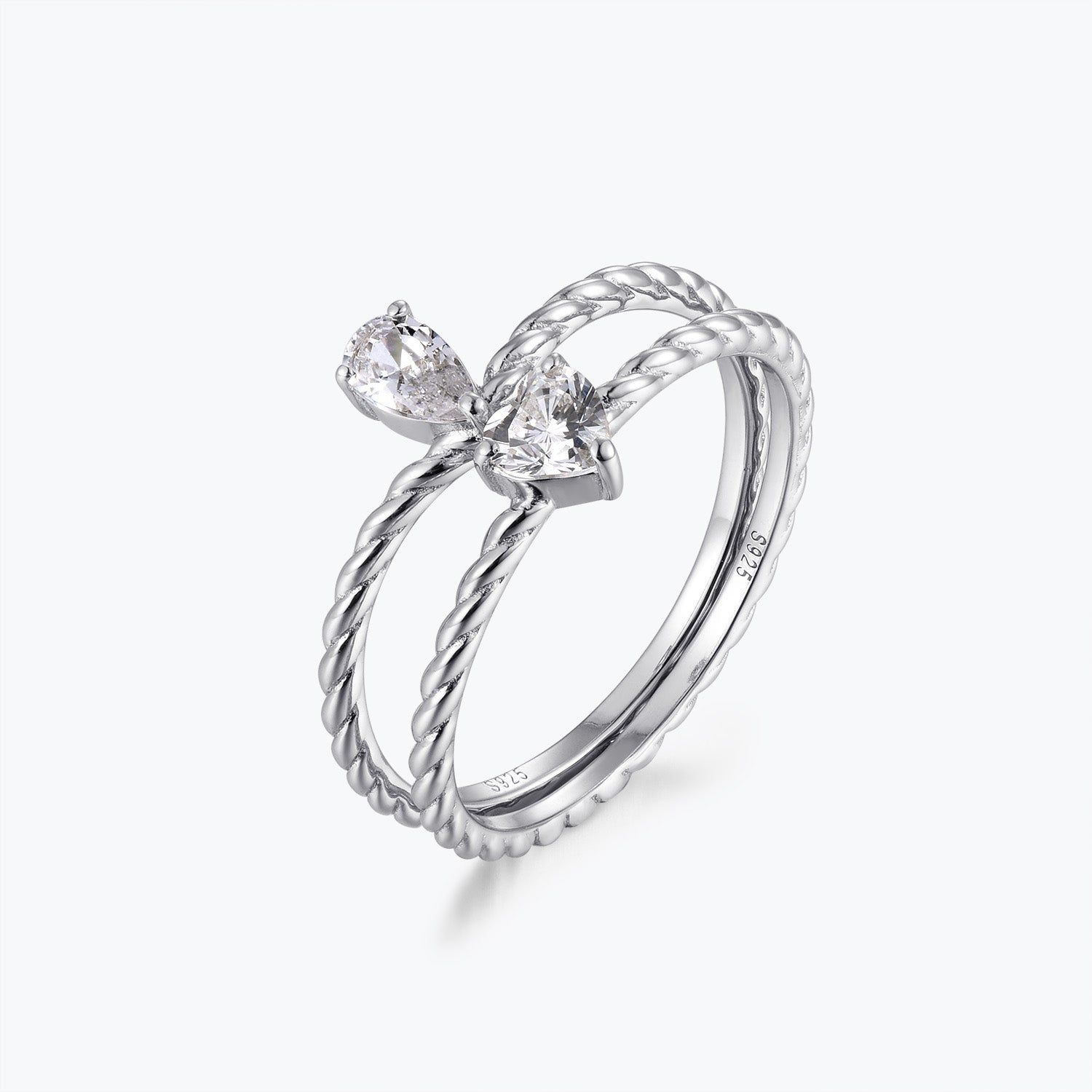 Heart & Pear Cut Twisted Rope Moissanite Engagement Wedding Ring
