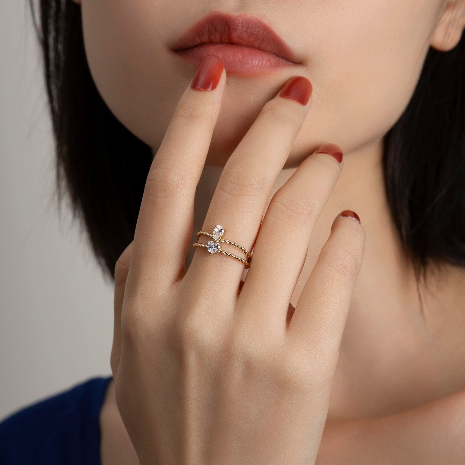 Heart & Pear Cut Twisted Rope Moissanite Engagement Wedding Ring