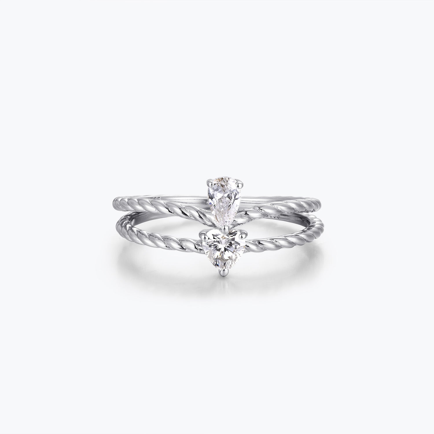 Heart & Pear Cut Twisted Rope Moissanite Engagement Wedding Ring
