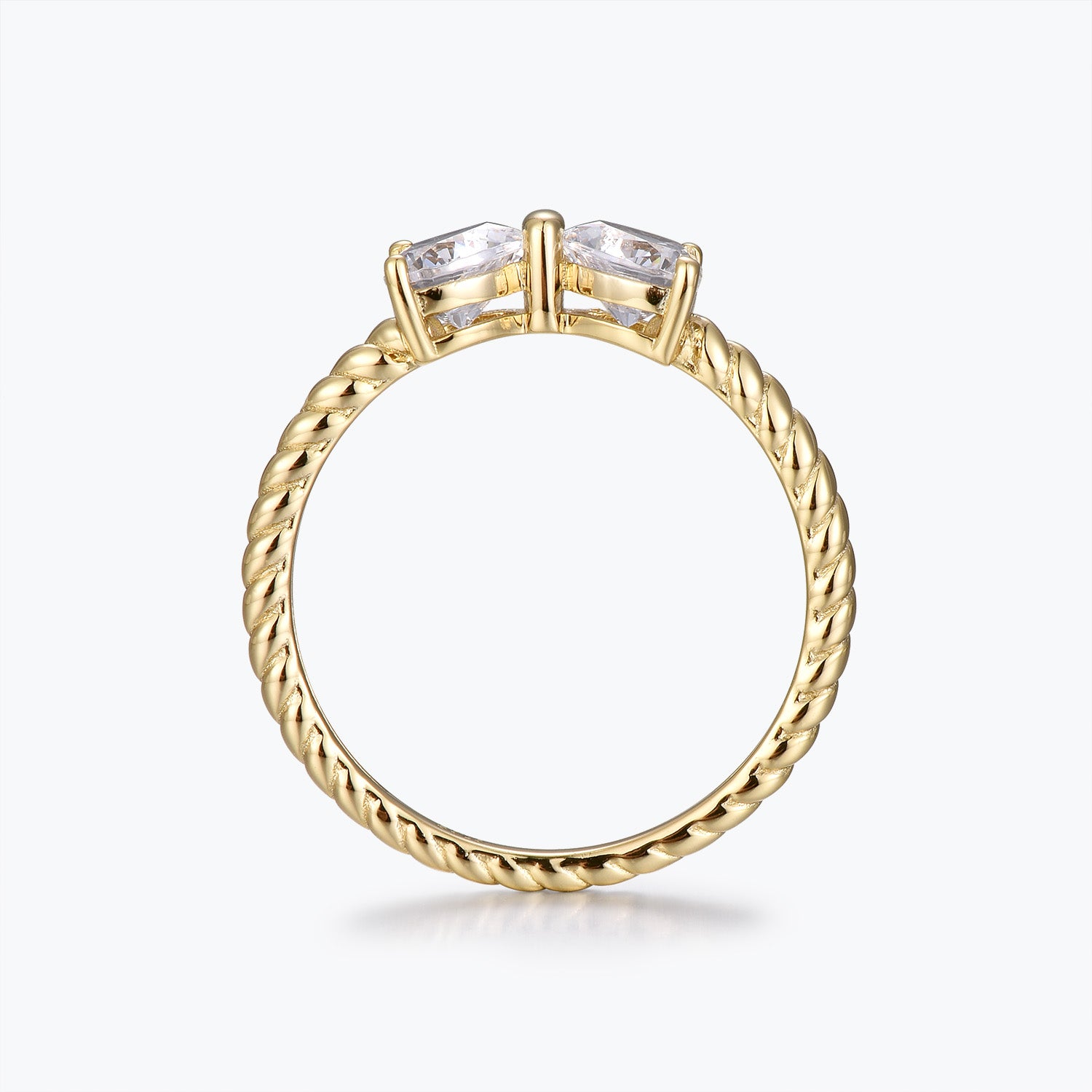 Bague de fiançailles/alliance Dissoo® en vermeil, ornée d'une moissanite taille cœur et d'un nœud papillon.