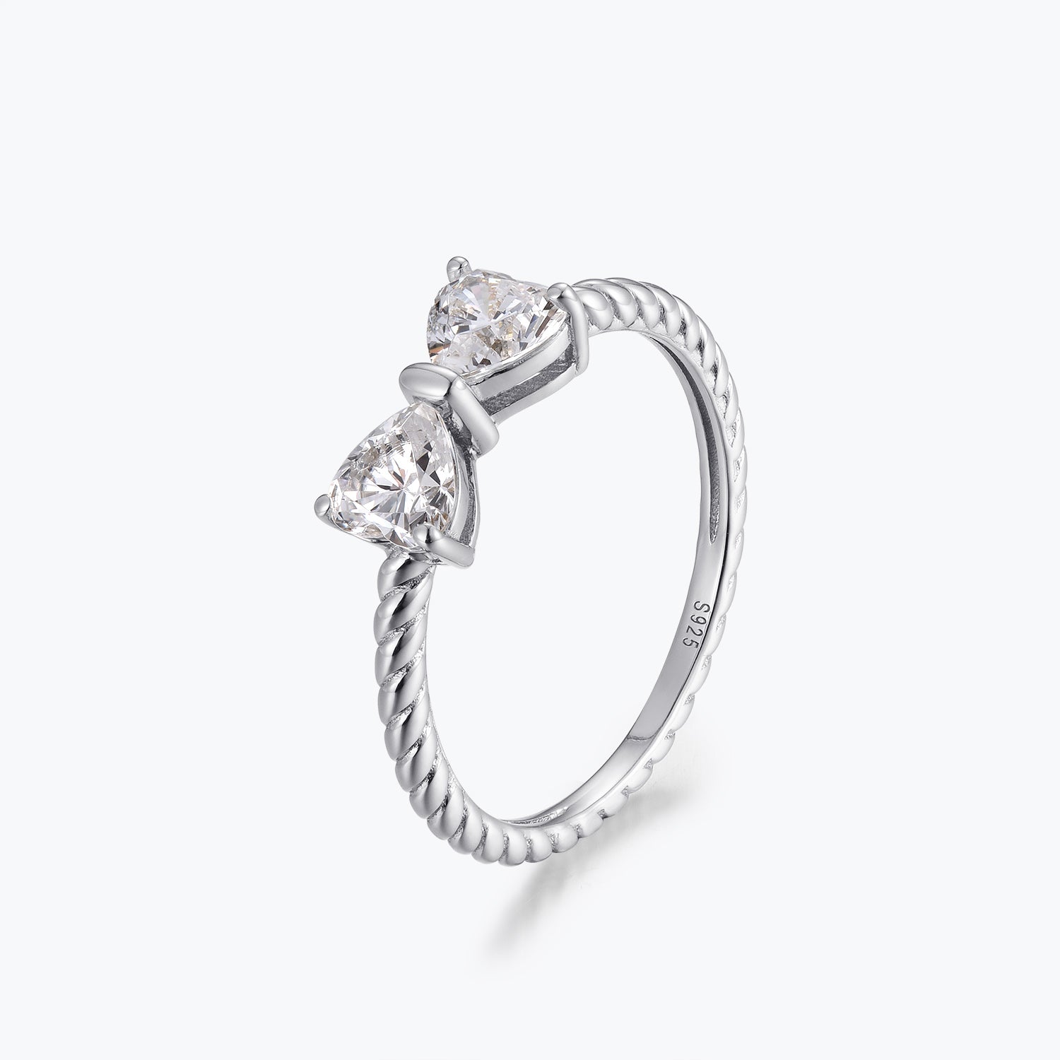 Bague de fiançailles/alliance Dissoo® en vermeil, ornée d'une moissanite taille cœur et d'un nœud papillon.