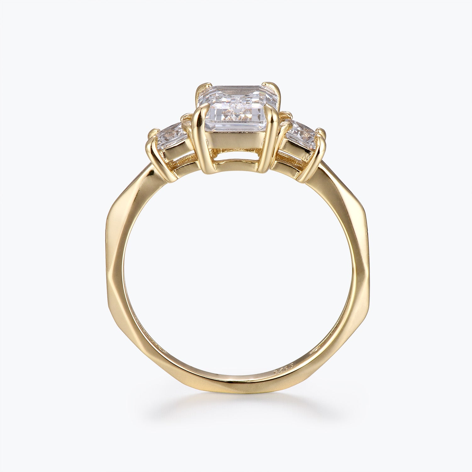 Dissoo® Three-stone Emerald Cut Moissanite Engagement Wedding Ring in Gold Vermeil