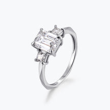 Dissoo® Three-stone Emerald Cut Moissanite Engagement Wedding Ring in Gold Vermeil