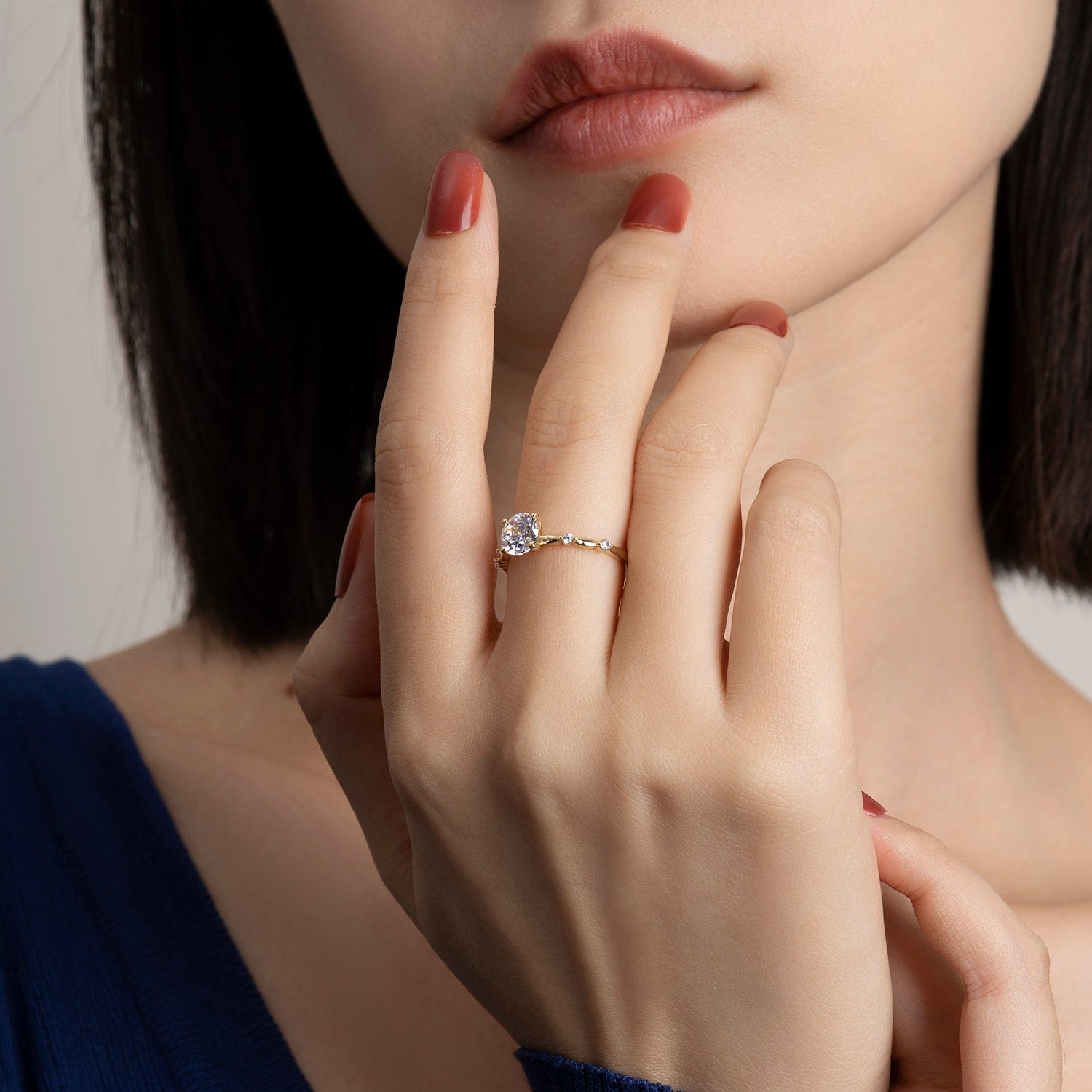 Dissoo® Round Cut Versailles Moissanite Engagement Wedding Ring in Gold Vermeil