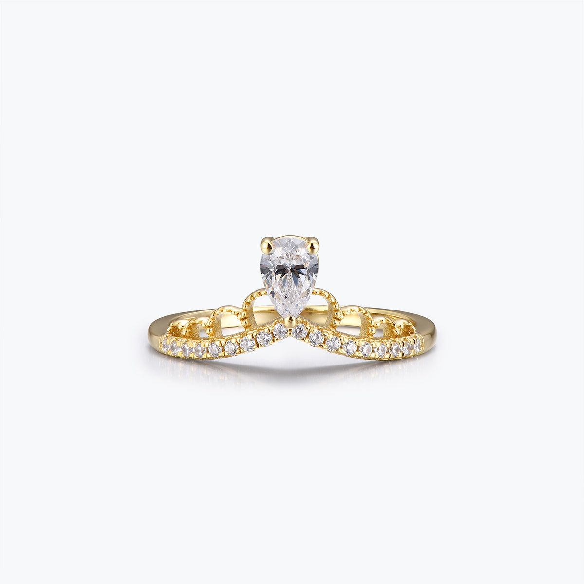 Dissoo® Pear Crown Design Moissanite Engagement Ring in Gold Vermeil