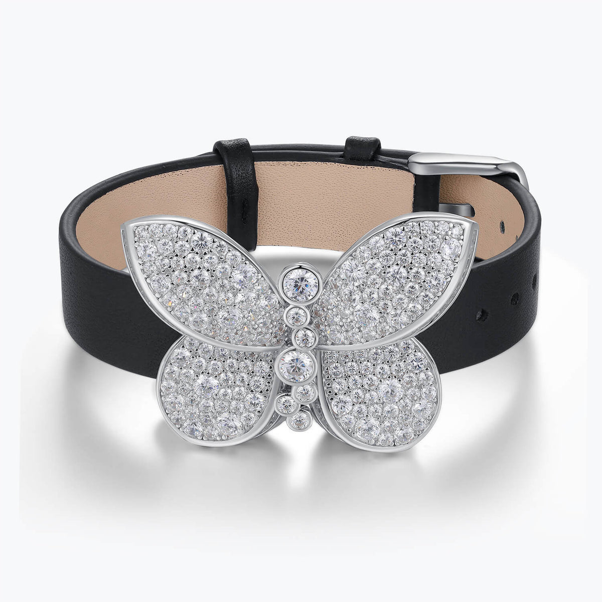 Dissoo® White Butterfly Cluster Sterling Silver Leather Bracelet
