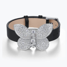 Dissoo® White Butterfly Cluster Sterling Silver Leather Bracelet