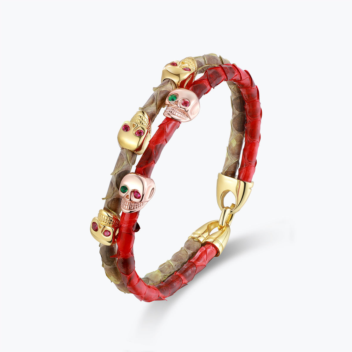 Dissoo® Luxury Genuine Python Leather Bracelet with Gold & Rose Gold Skulls