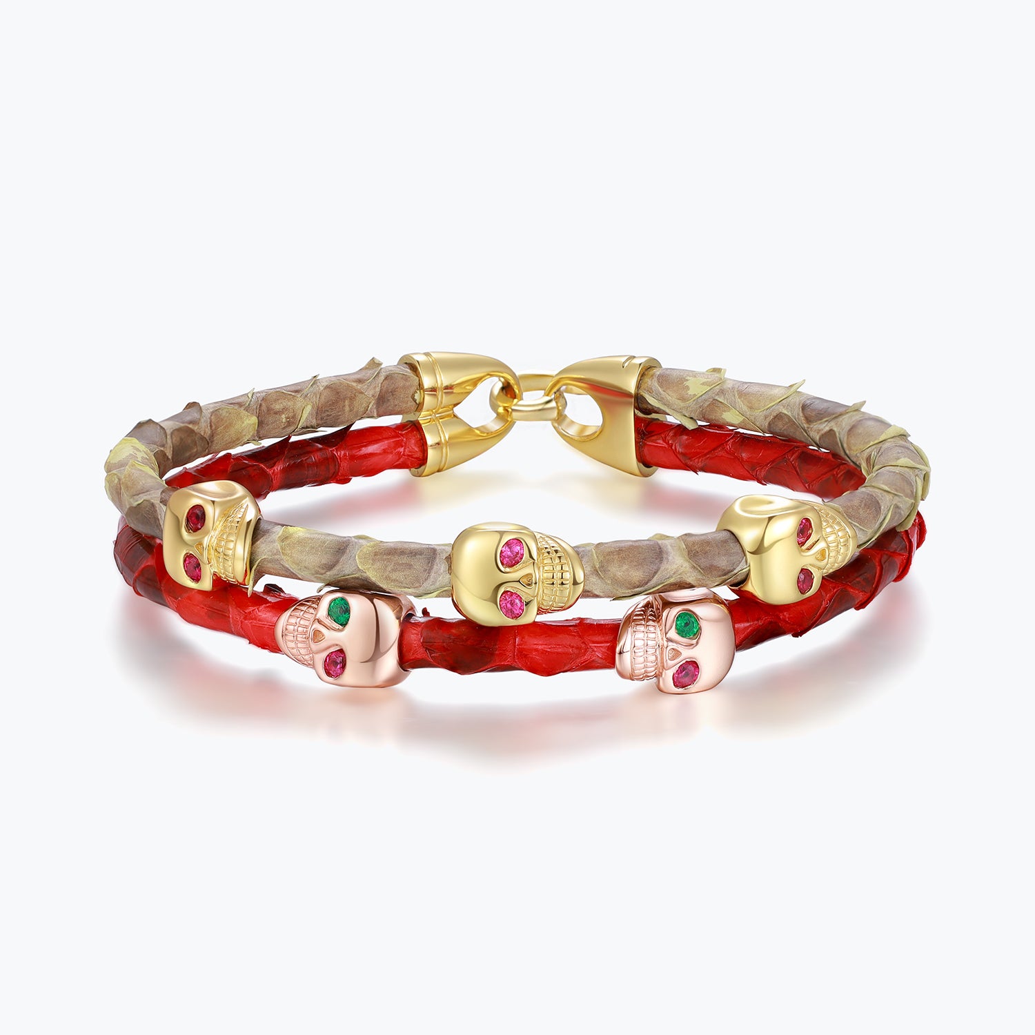 Dissoo® Luxury Genuine Python Leather Bracelet with Gold & Rose Gold Skulls