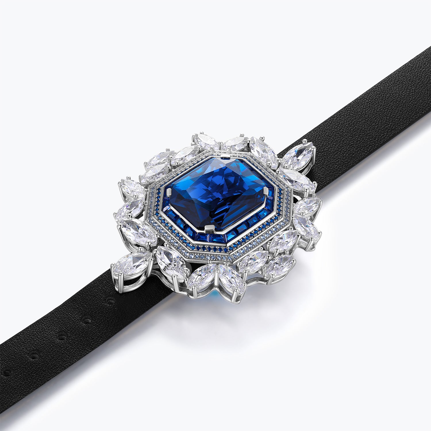 Dissoo® Classic Art Deco Sapphire Blue Floral Bracelet&Brooch