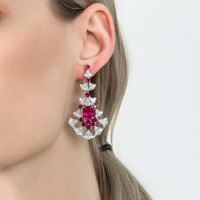 Red & White Fan Chandelier Dangle Earrings - dissoojewelry