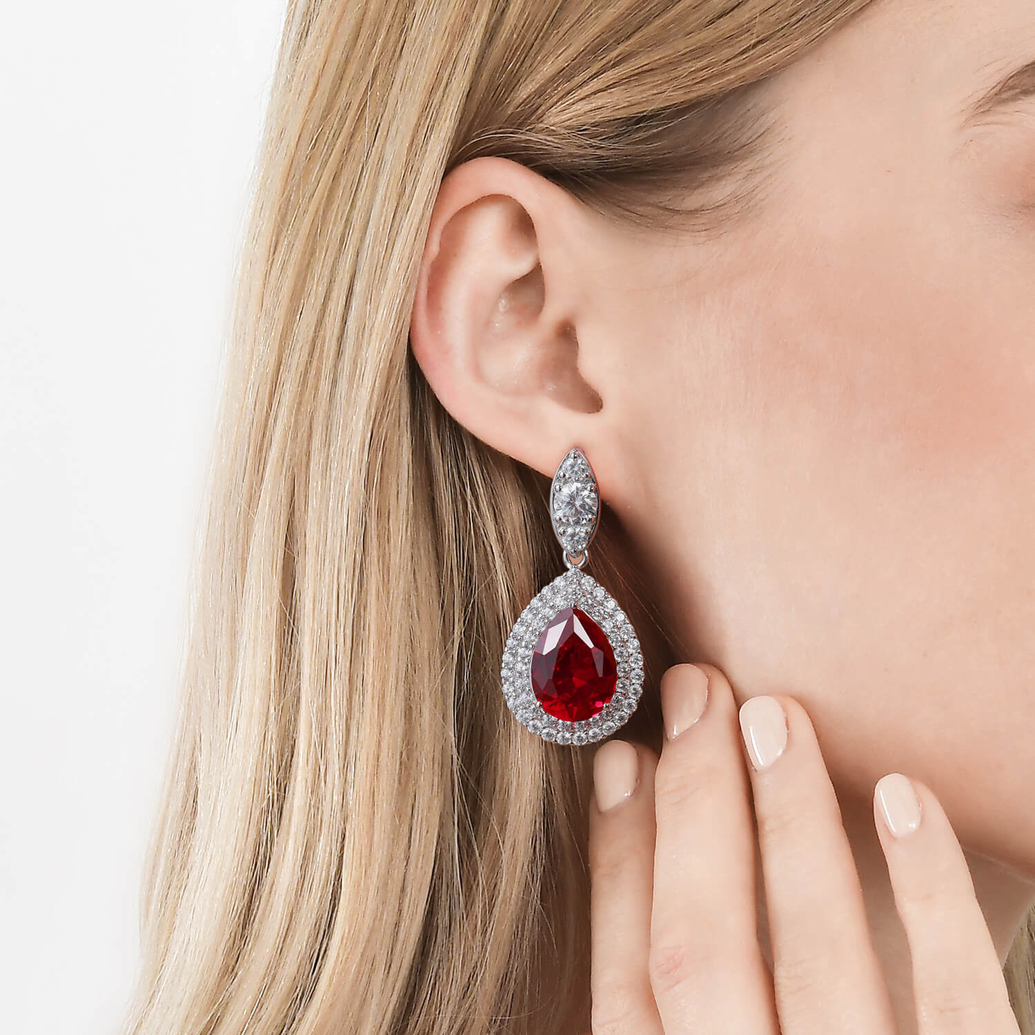 Dissoo® Rubinrote Tropfenohrringe aus Sterlingsilber