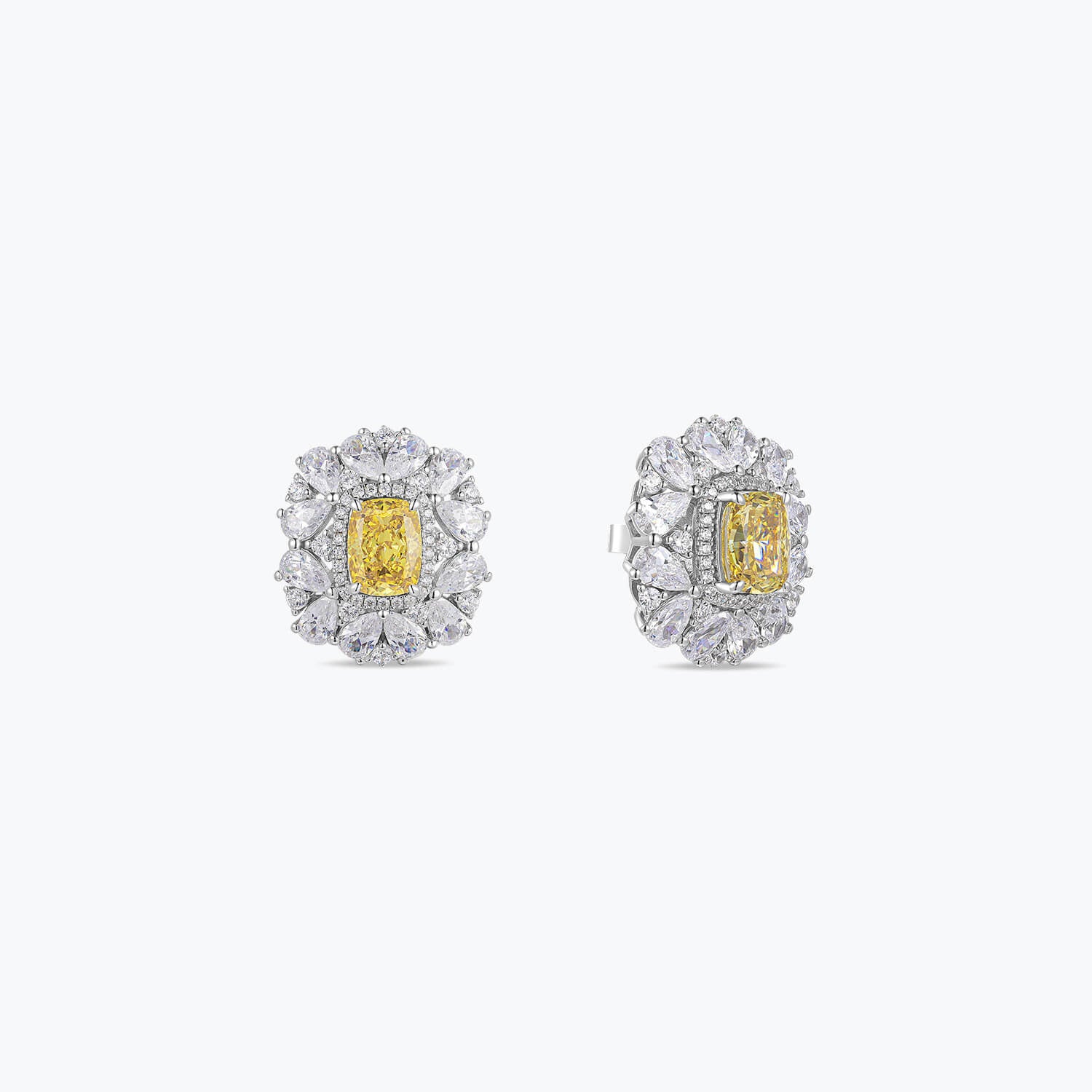 Classic Radiant Cut Yellow Gemstone Flower Cluster Earrings