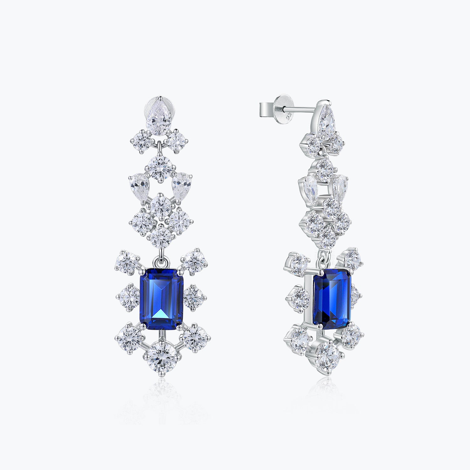 Dissoo® Sapphire-Blue Dangling Cluster Long Earrings