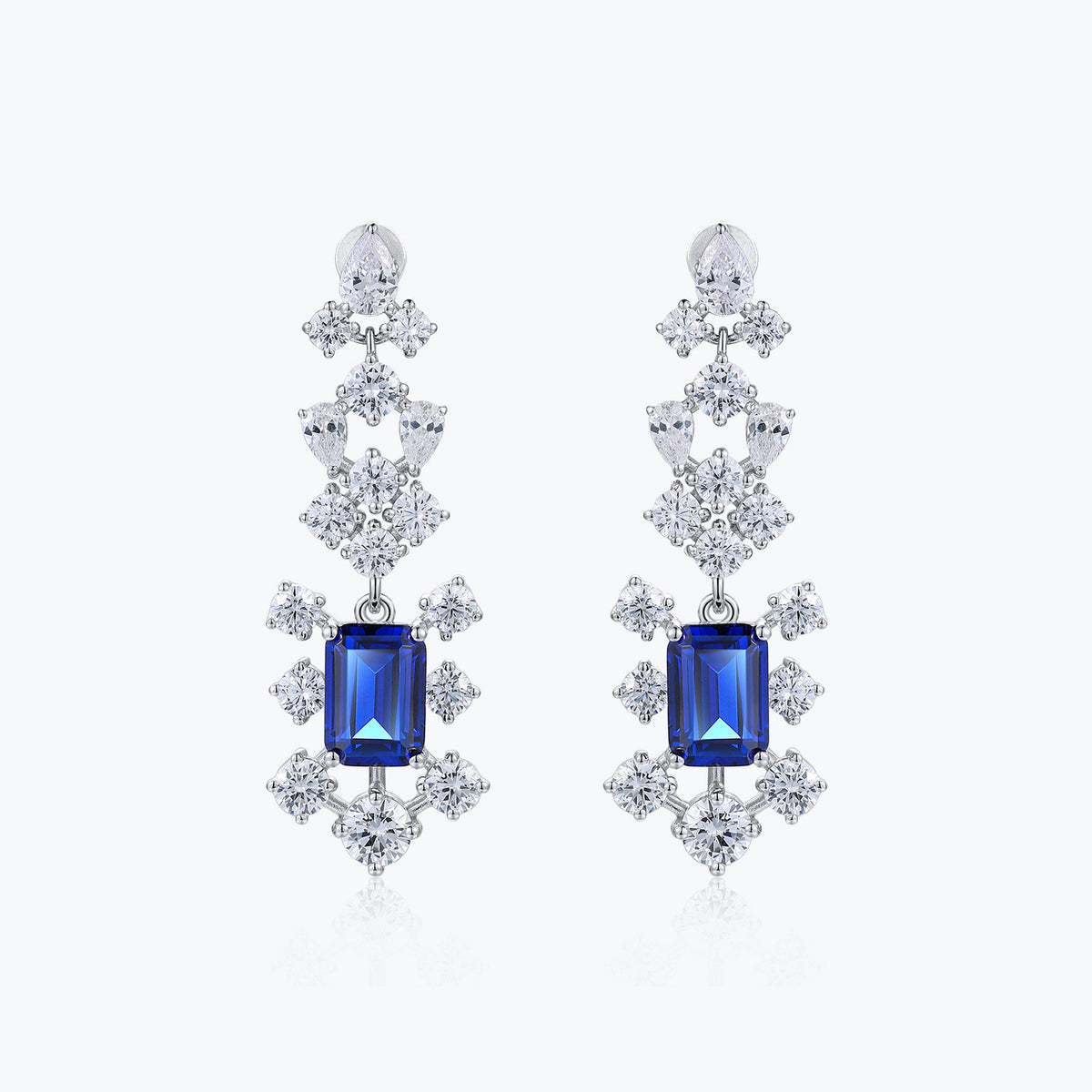 Dissoo® Sapphire-Blue Dangling Cluster Long Earrings