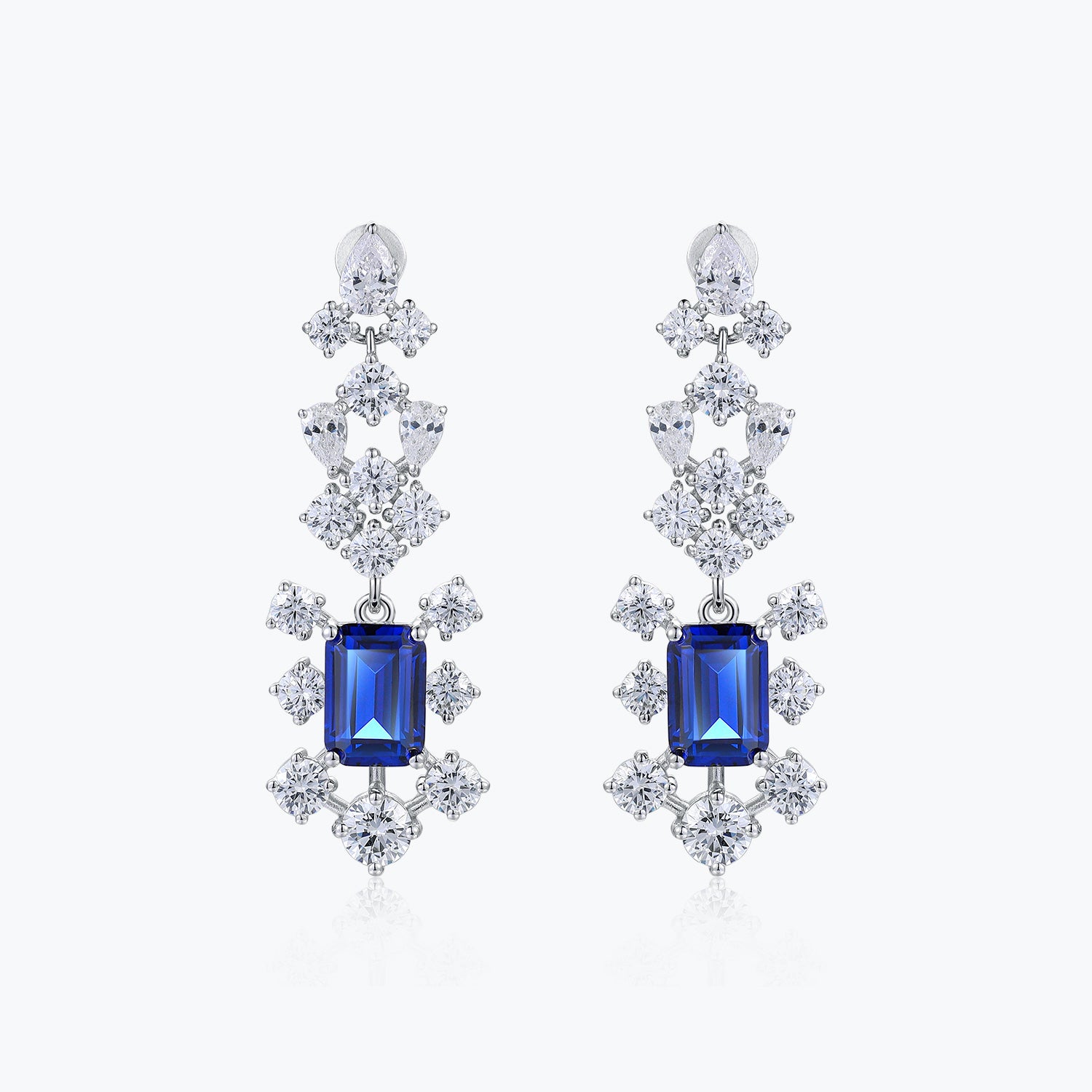Dissoo® Sapphire-Blue Dangling Cluster Long Earrings
