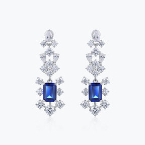 Dissoo® Sapphire-Blue Dangling Cluster Long Earrings