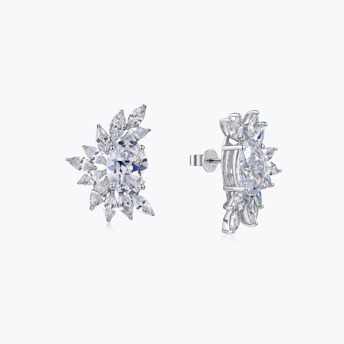Dissoo® Oval Cut Floral Cluster Sterling Silver Stud Earring