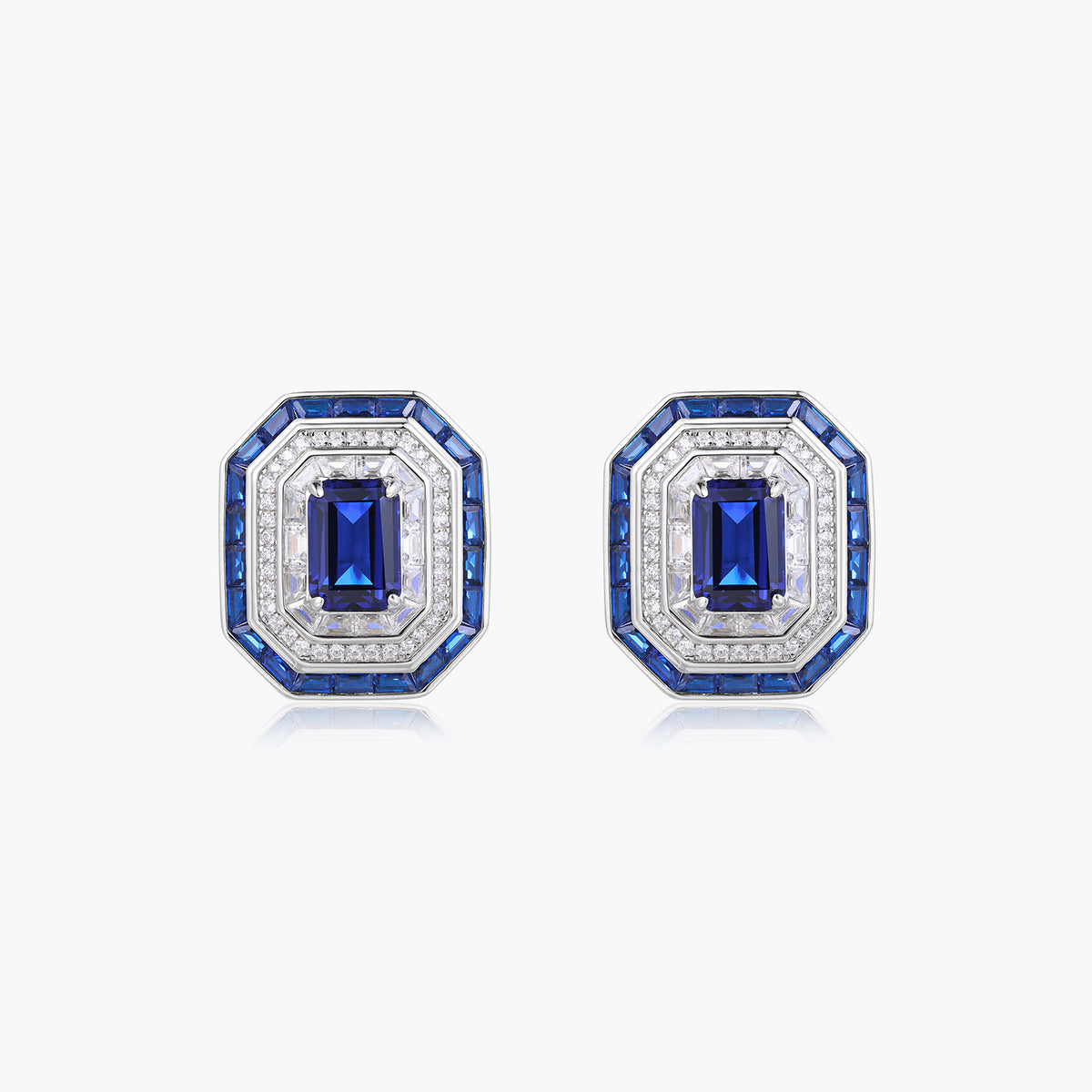 Dissoo® Geometric Art Deco Emerald Cut Sapphire Blue Earrings