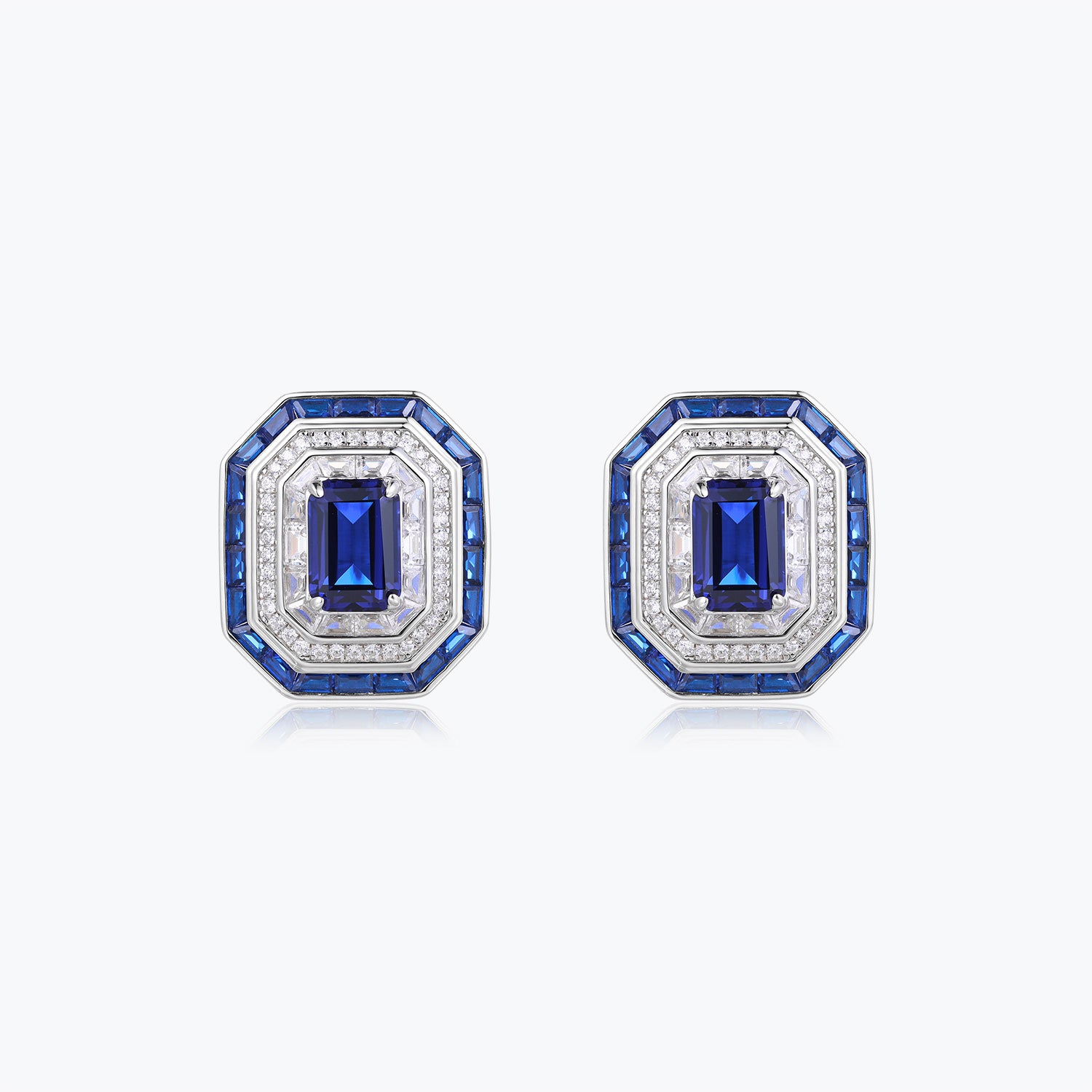 Dissoo® Geometric Art Deco Emerald Cut Sapphire Blue Earrings