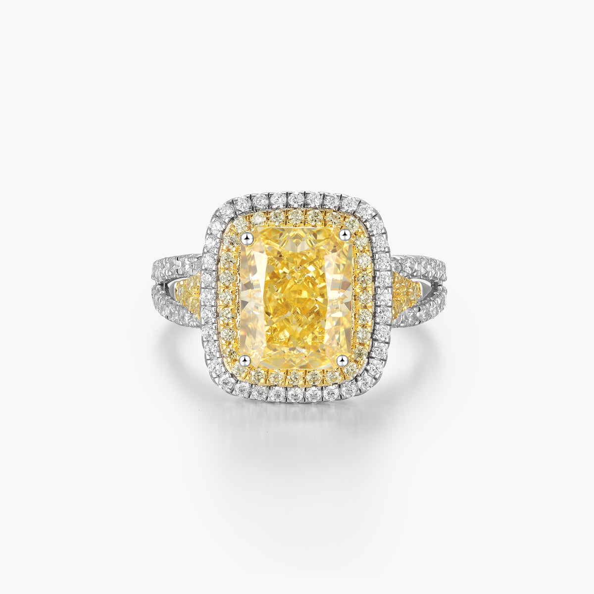 Dissoo® Yellow Stone and Diamond Surround Sterling Silver Ring