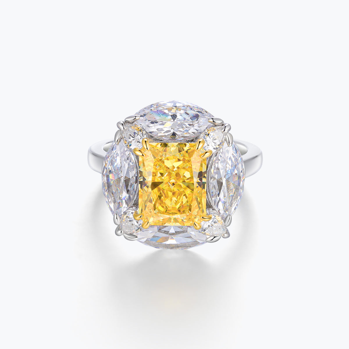Dissoo®Yellow & White Multi-Stone Cluster Oblong Cocktail Ring
