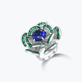 Dissoo® Green&Blue Hibiscus in Bloom Cocktail Ring