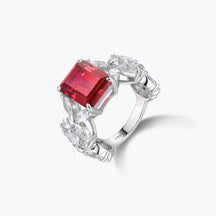 Dissoo® Emerald Cut Gemstone Leaf Trellis Cluster  Ruby Cocktail Ring